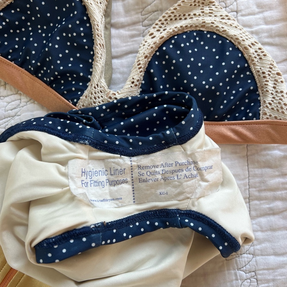 Seea Navy Polka Dot & Peach Crochet Bikini Top with Yellow Accents - Picture 4 of 4